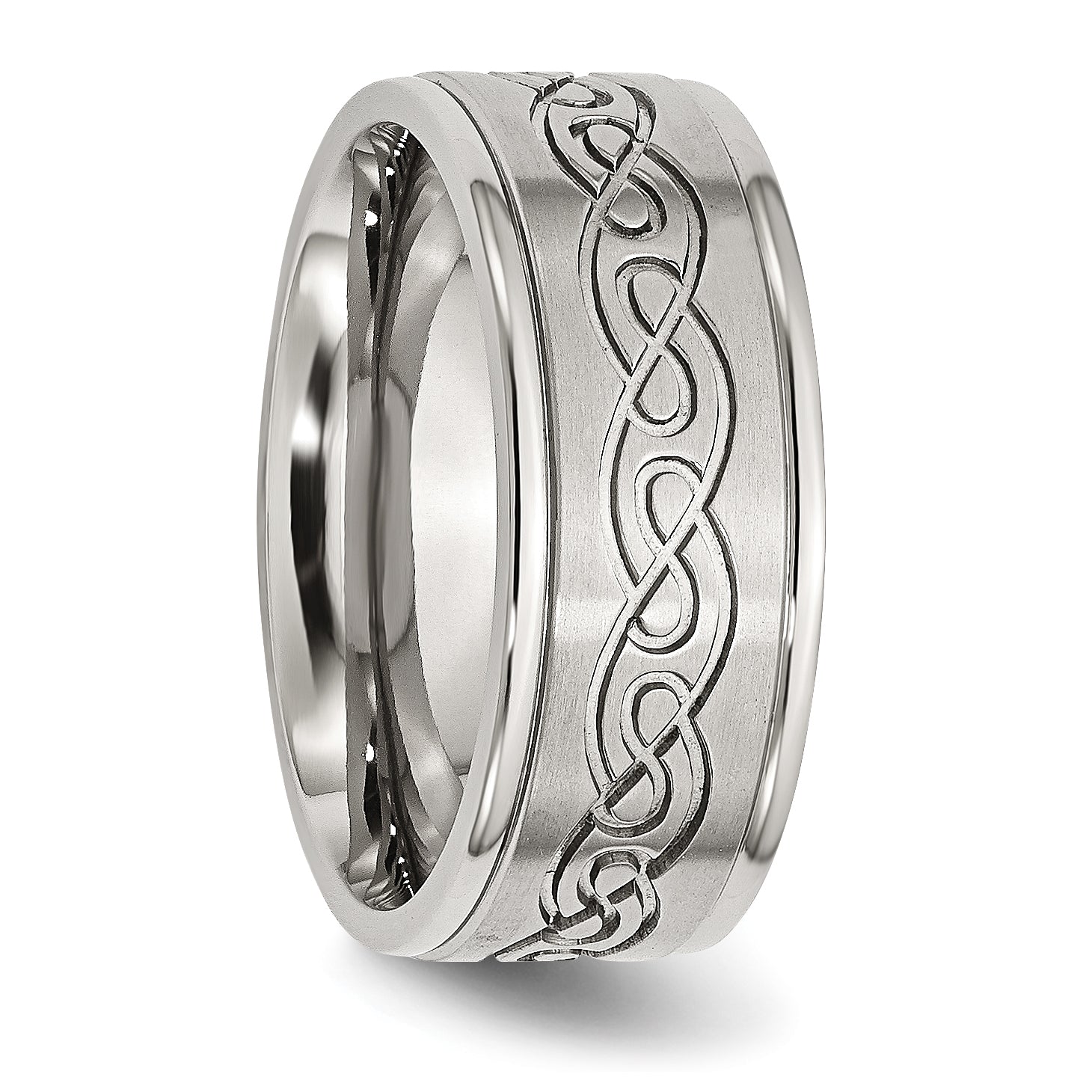 Chisel Stainless Steel Brushed and Polished Scroll Design 9mm Ridged Edge Band