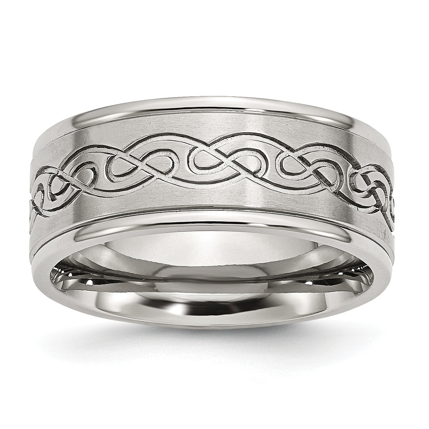 Chisel Stainless Steel Brushed and Polished Scroll Design 9mm Ridged Edge Band
