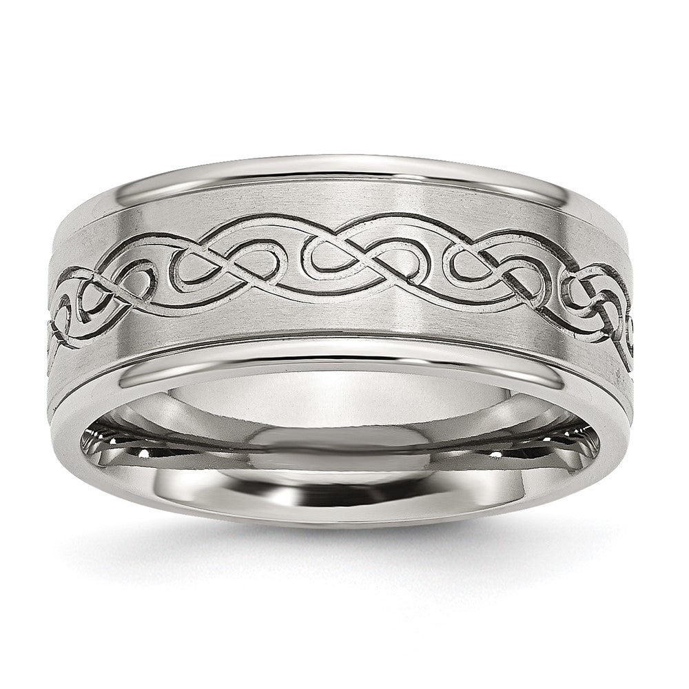 Chisel Stainless Steel Brushed and Polished Scroll Design 9mm Ridged Edge Band
