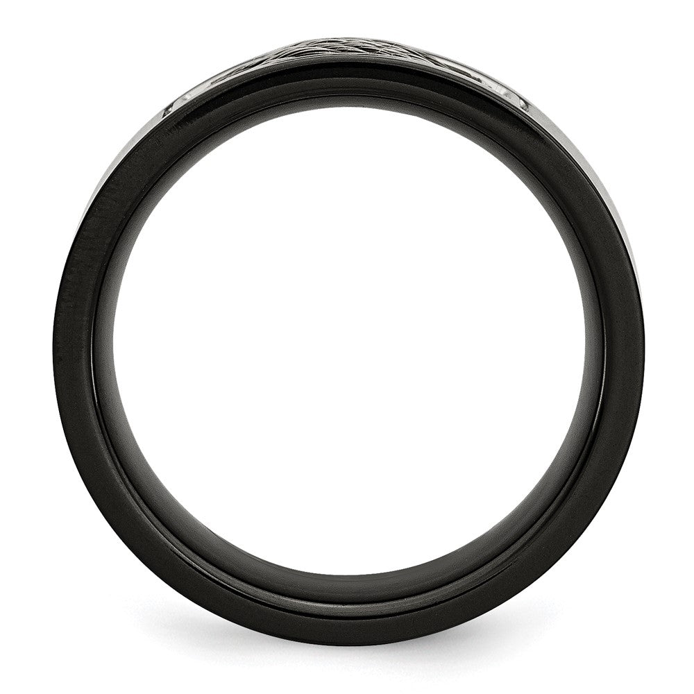 Stainless Steel Polished Black IP-plated w/Grey Wire Inlay 10mm Band