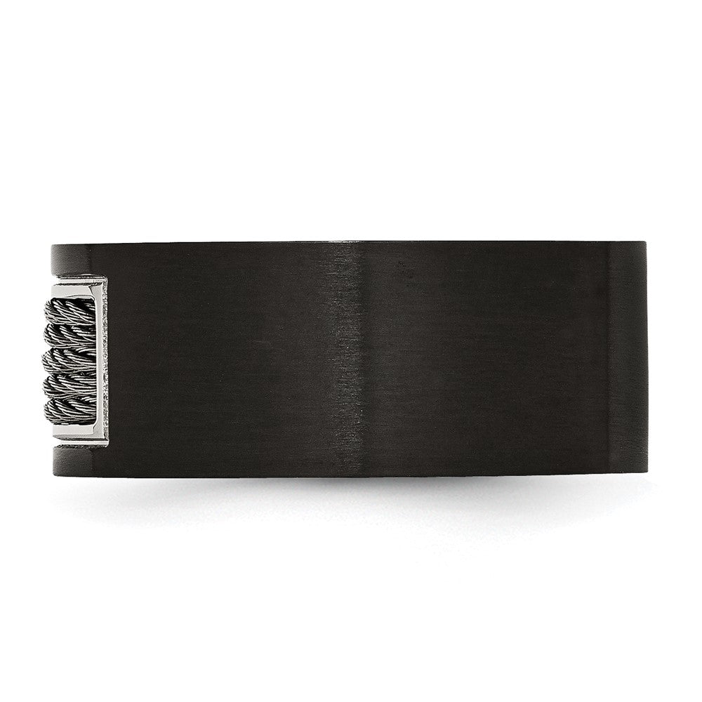 Stainless Steel Polished Black IP-plated w/Grey Wire Inlay 10mm Band