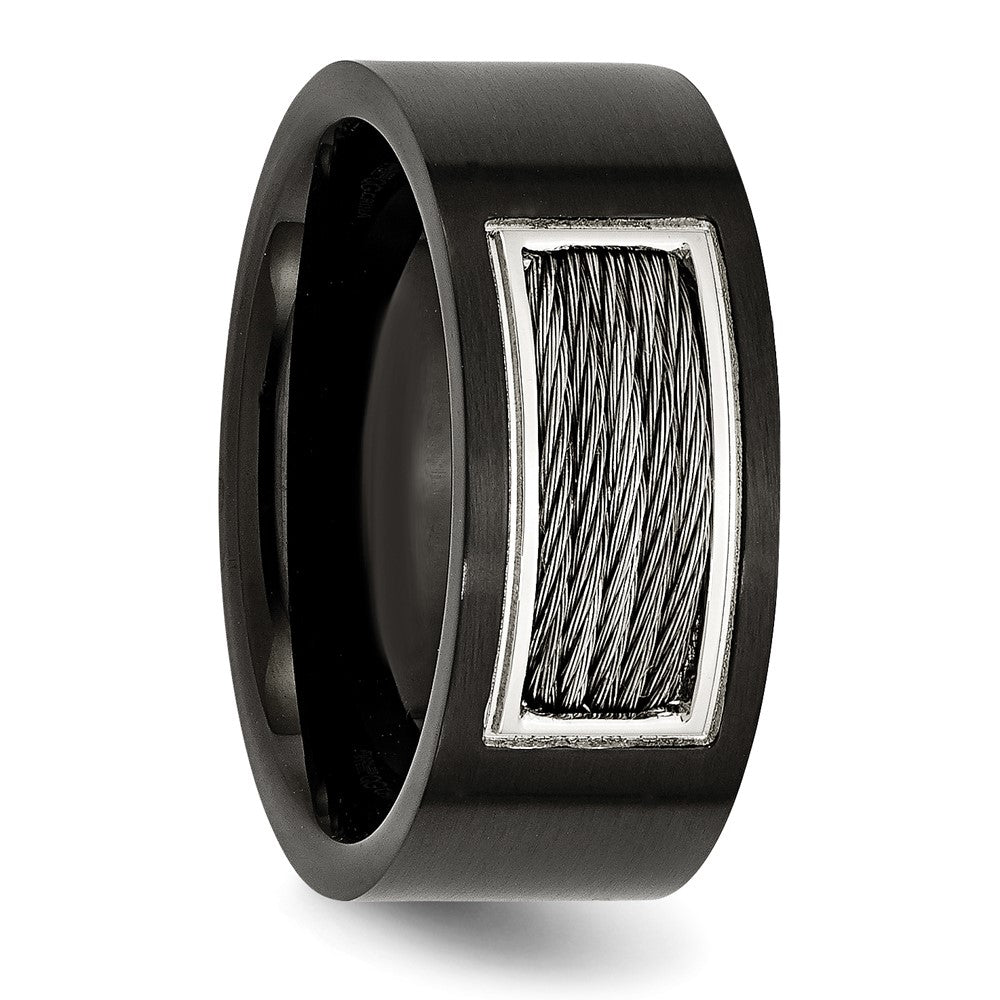 Stainless Steel Polished Black IP-plated w/Grey Wire Inlay 10mm Band