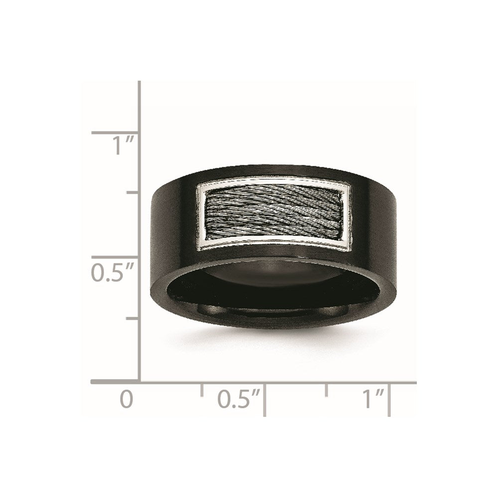 Stainless Steel Polished Black IP-plated w/Grey Wire Inlay 10mm Band