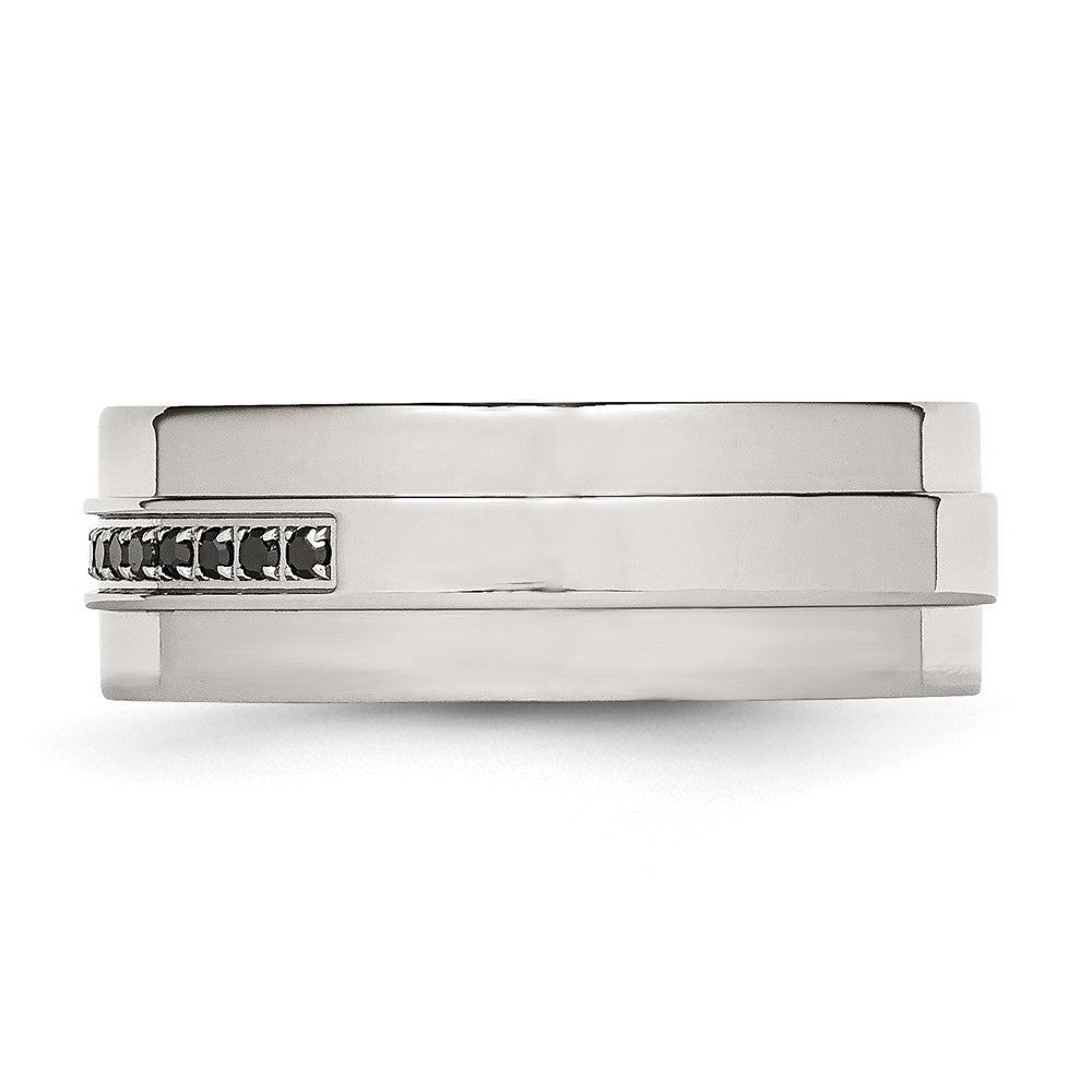 Chisel Stainless Steel Polished 1/6 Carat Black Diamond 8mm Flat Band