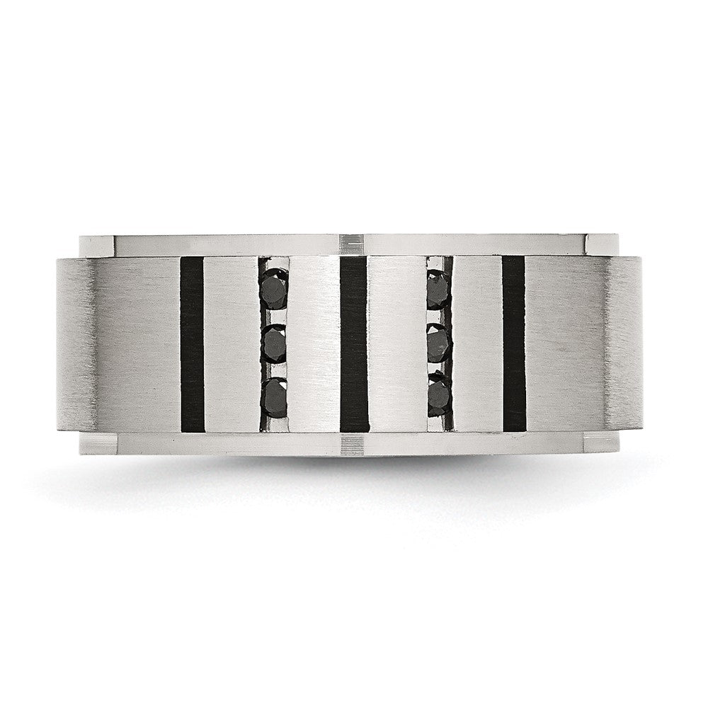 Chisel Stainless Steel Brushed Center Black IP-plated 1/6 Carat Diamond 9mm Band
