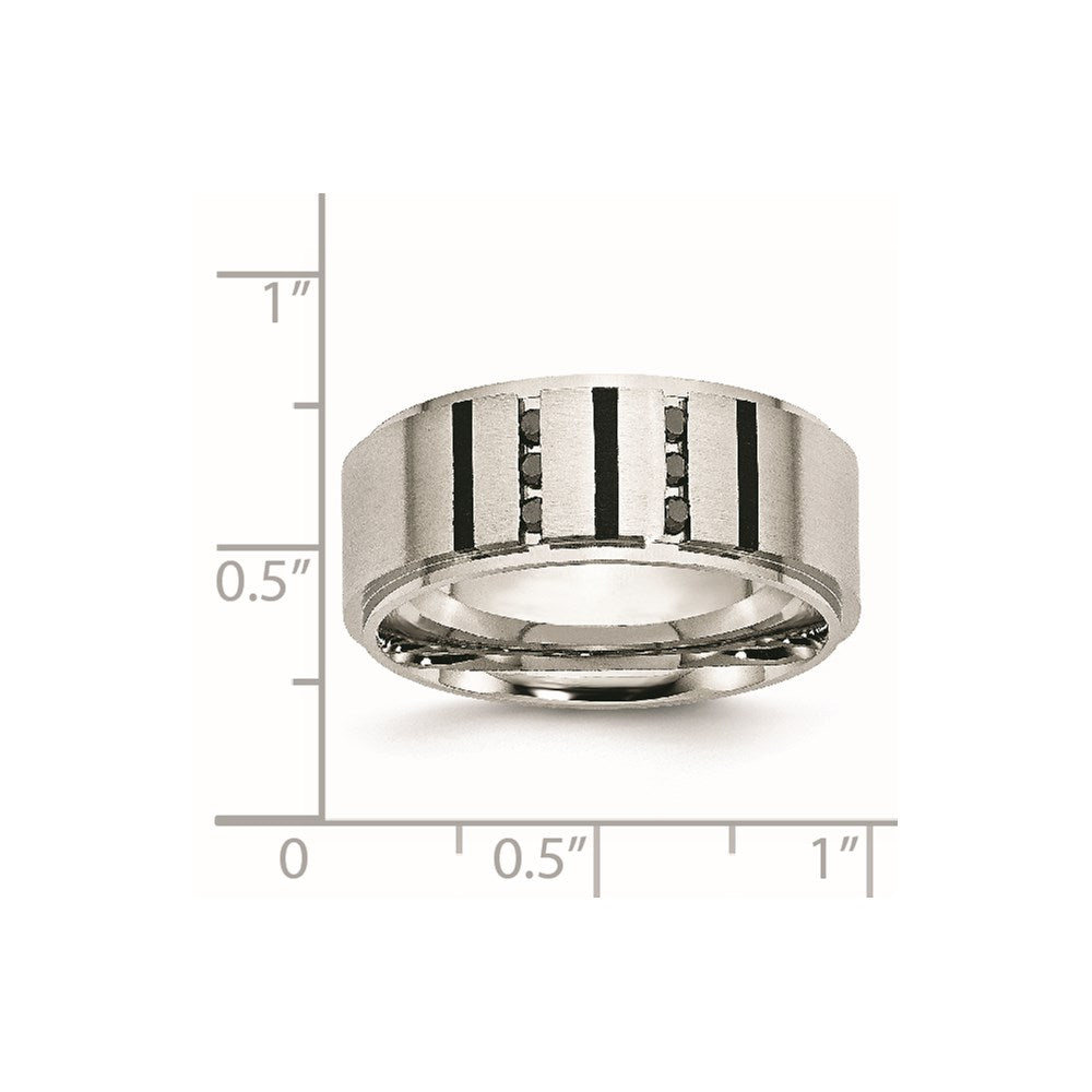 Chisel Stainless Steel Brushed Center Black IP-plated 1/6 Carat Diamond 9mm Band