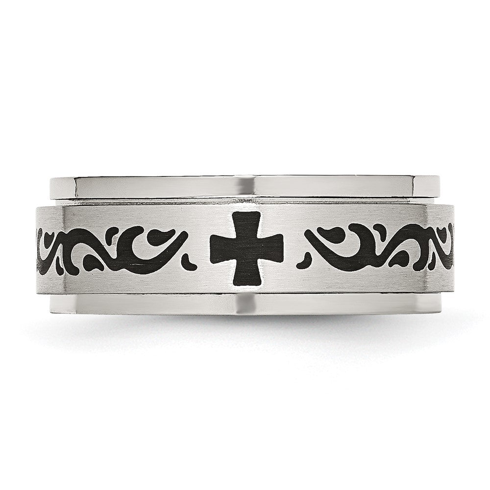 Chisel Stainless Steel Brushed and Polished Enamel Rotating Swirl Design 8mm Band