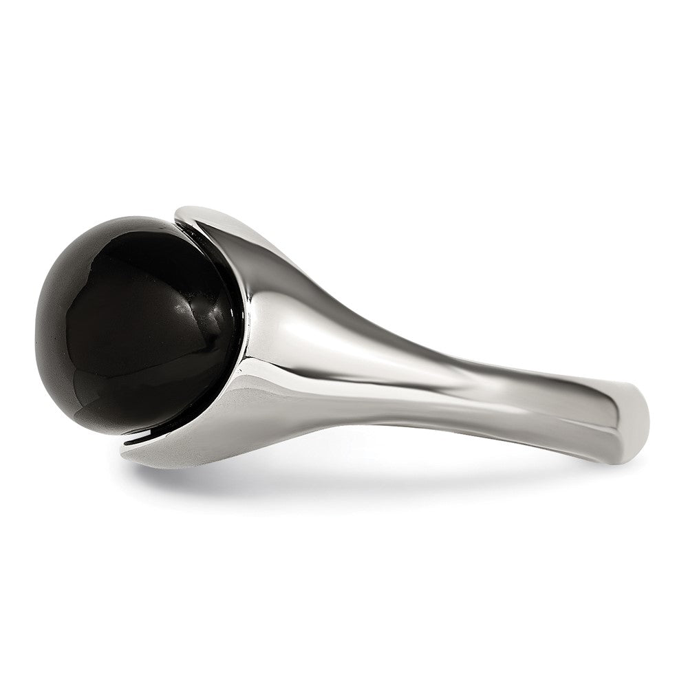 Stainless Steel Black Glass Size 9 Ring
