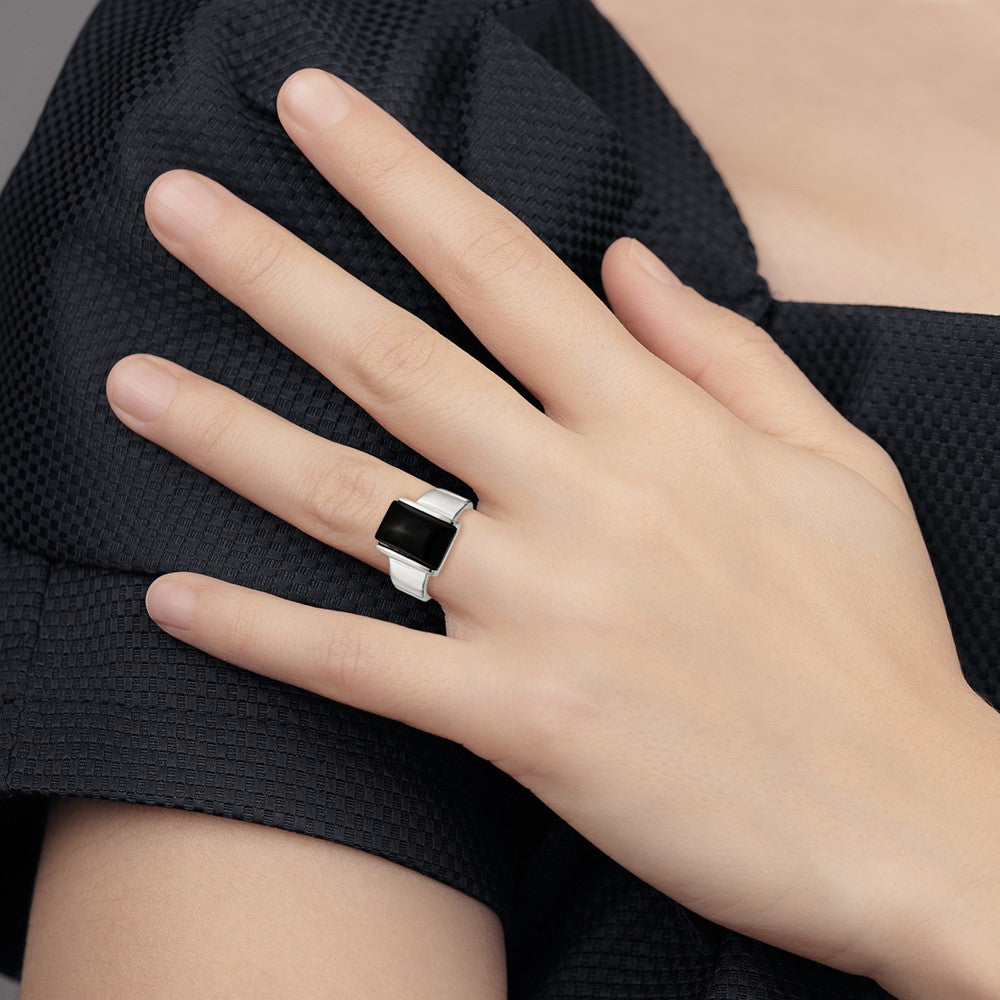 Stainless Steel Black Glass Size 8 Ring