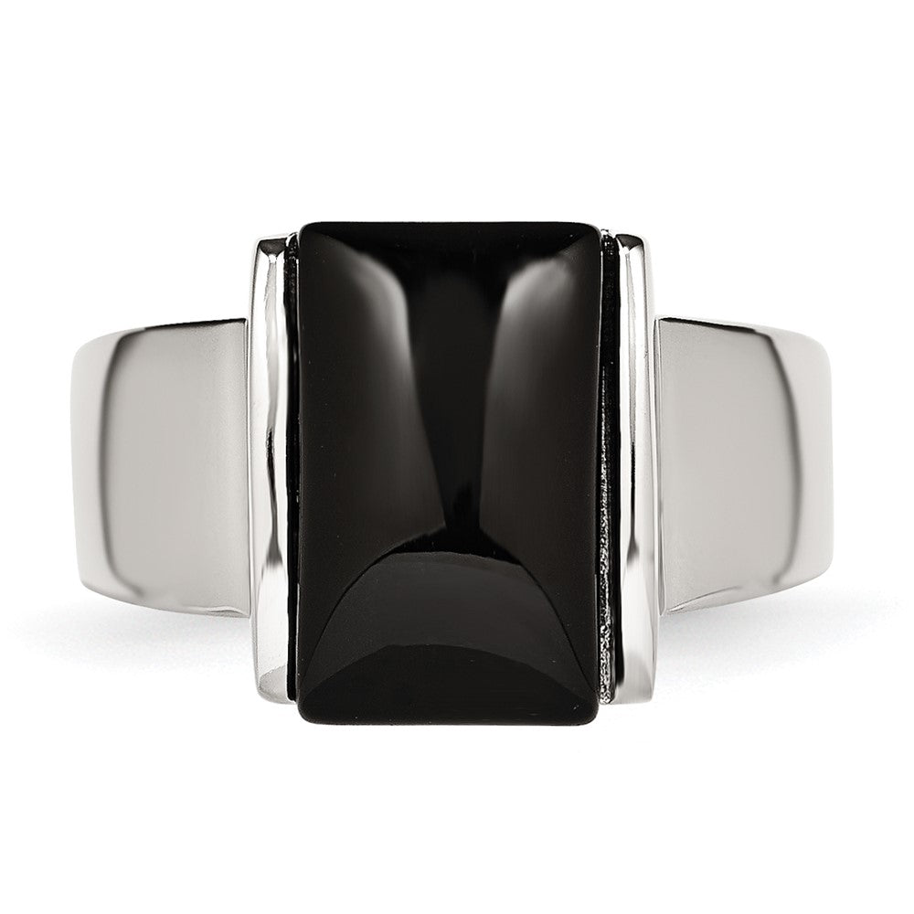 Stainless Steel Black Glass Size 8 Ring