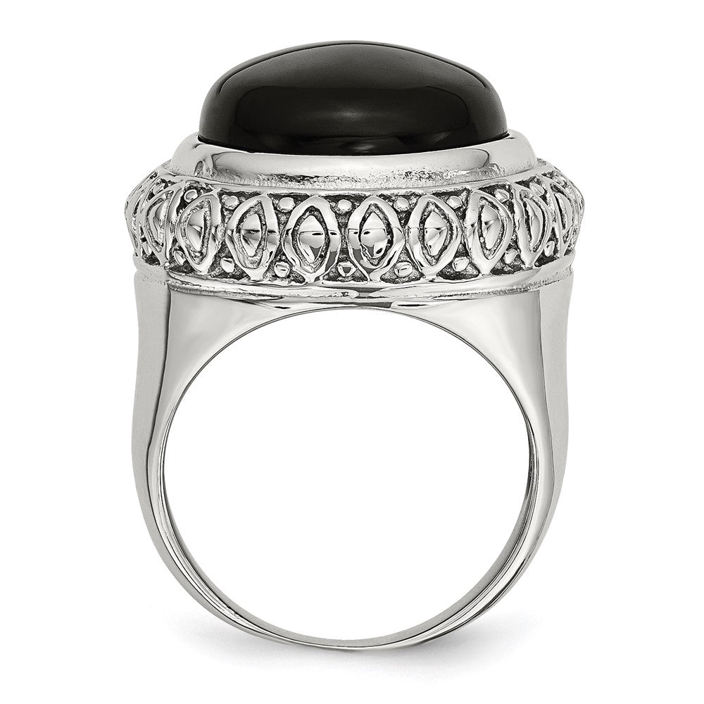 Stainless Steel Black Glass w/Textured Edge Size 8 Ring