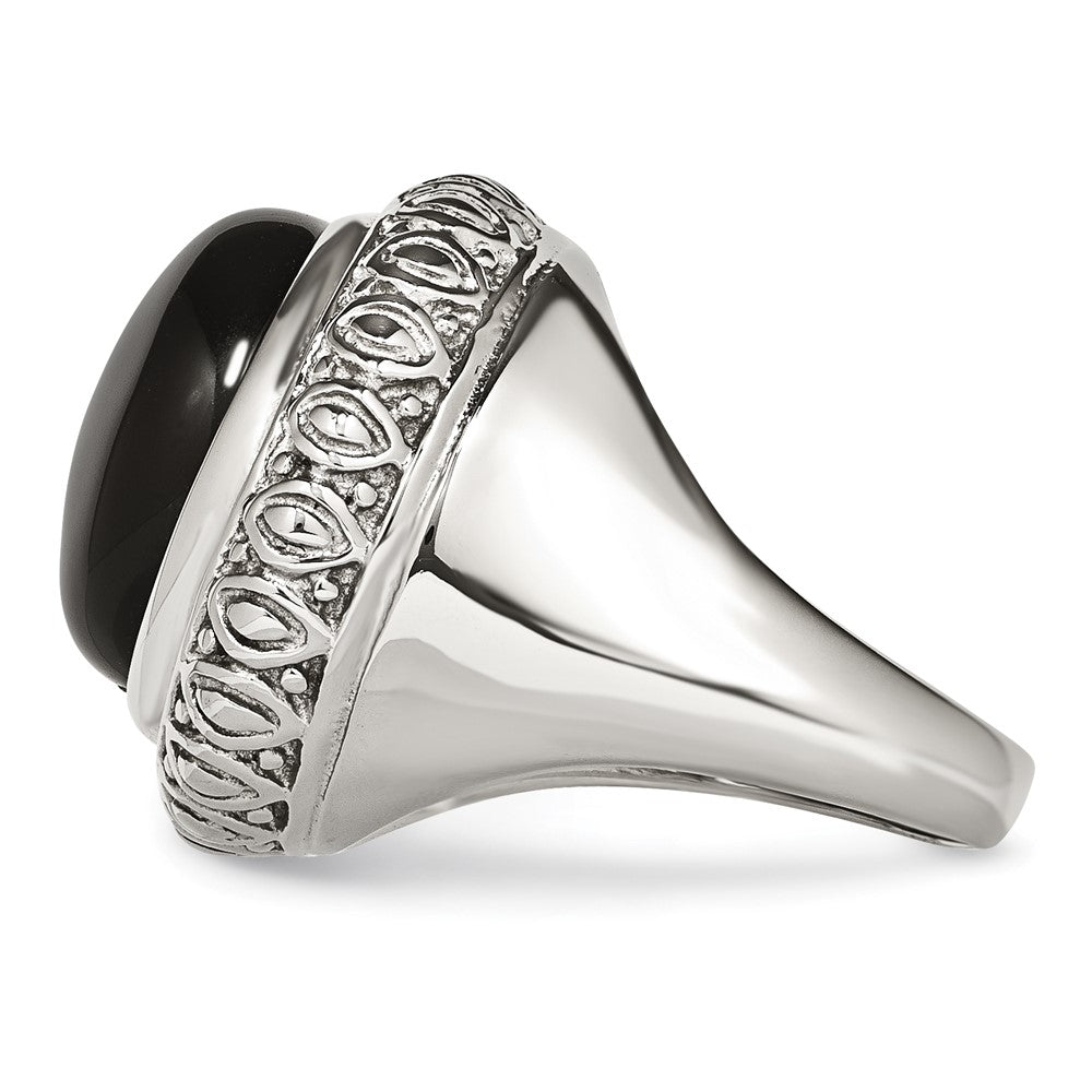 Stainless Steel Black Glass w/Textured Edge Size 8 Ring