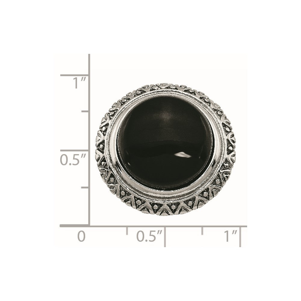 Stainless Steel Black Glass w/Textured Edge Size 8 Ring
