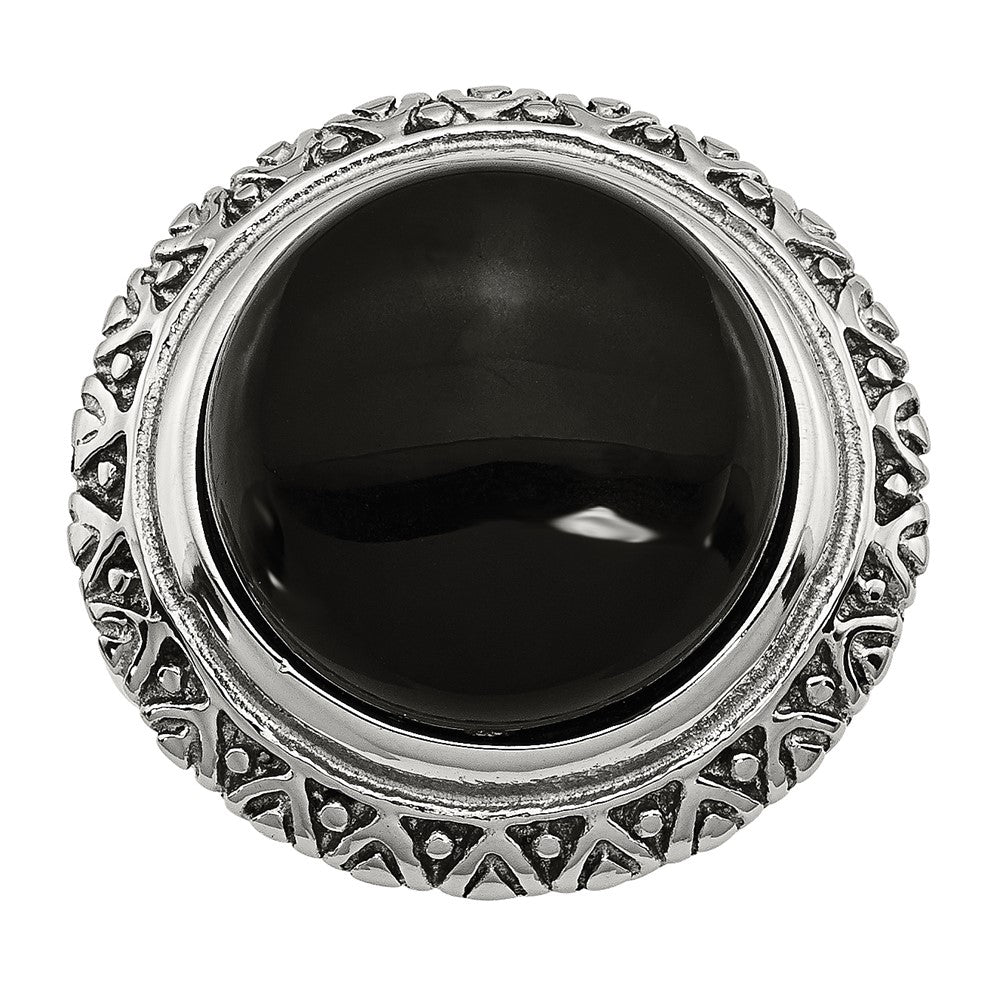 Stainless Steel Black Glass w/Textured Edge Size 8 Ring