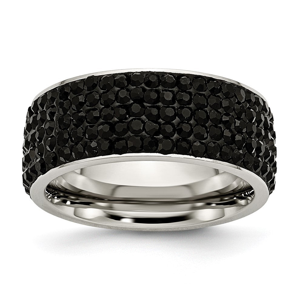Chisel Stainless Steel Polished with Black Crystal 9mm Band