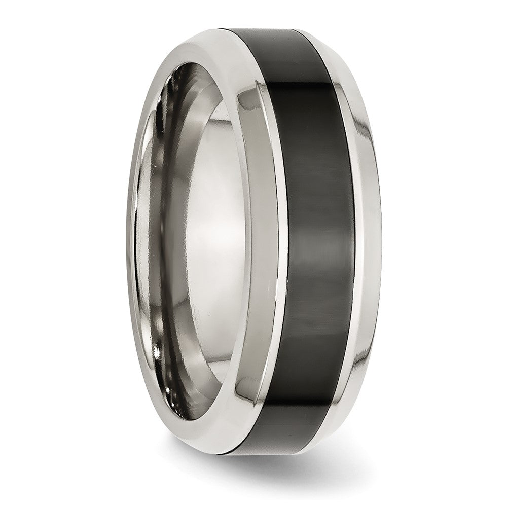 Chisel Stainless Steel Base with Polished Black Ceramic Center Beveled Band