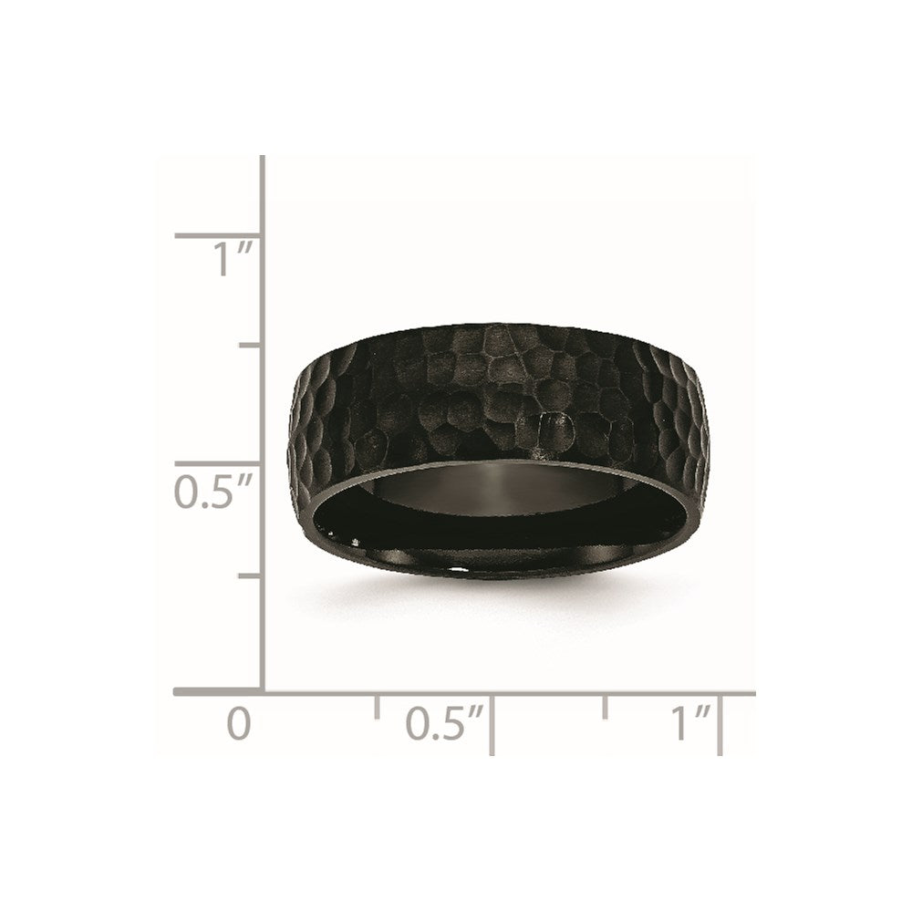 Chisel Stainless Steel Hammered Black IP-plated 8mm Band