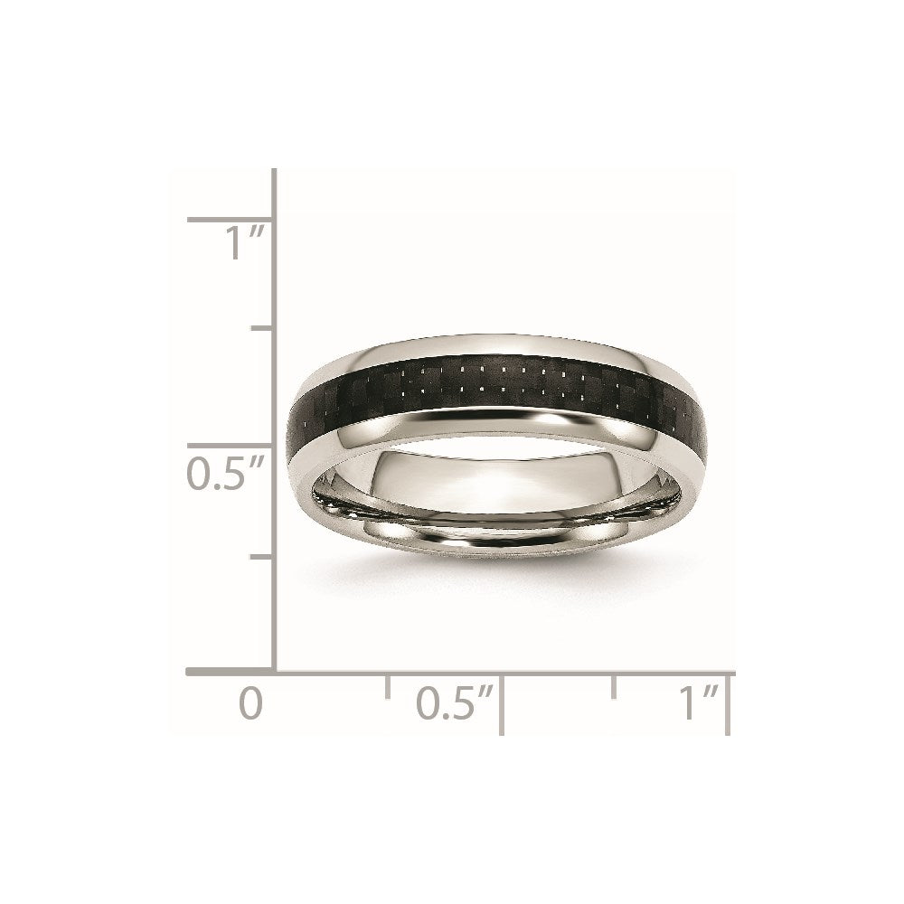 Chisel Stainless Steel Polished with Black Carbon Fiber Inlay 6mm Band