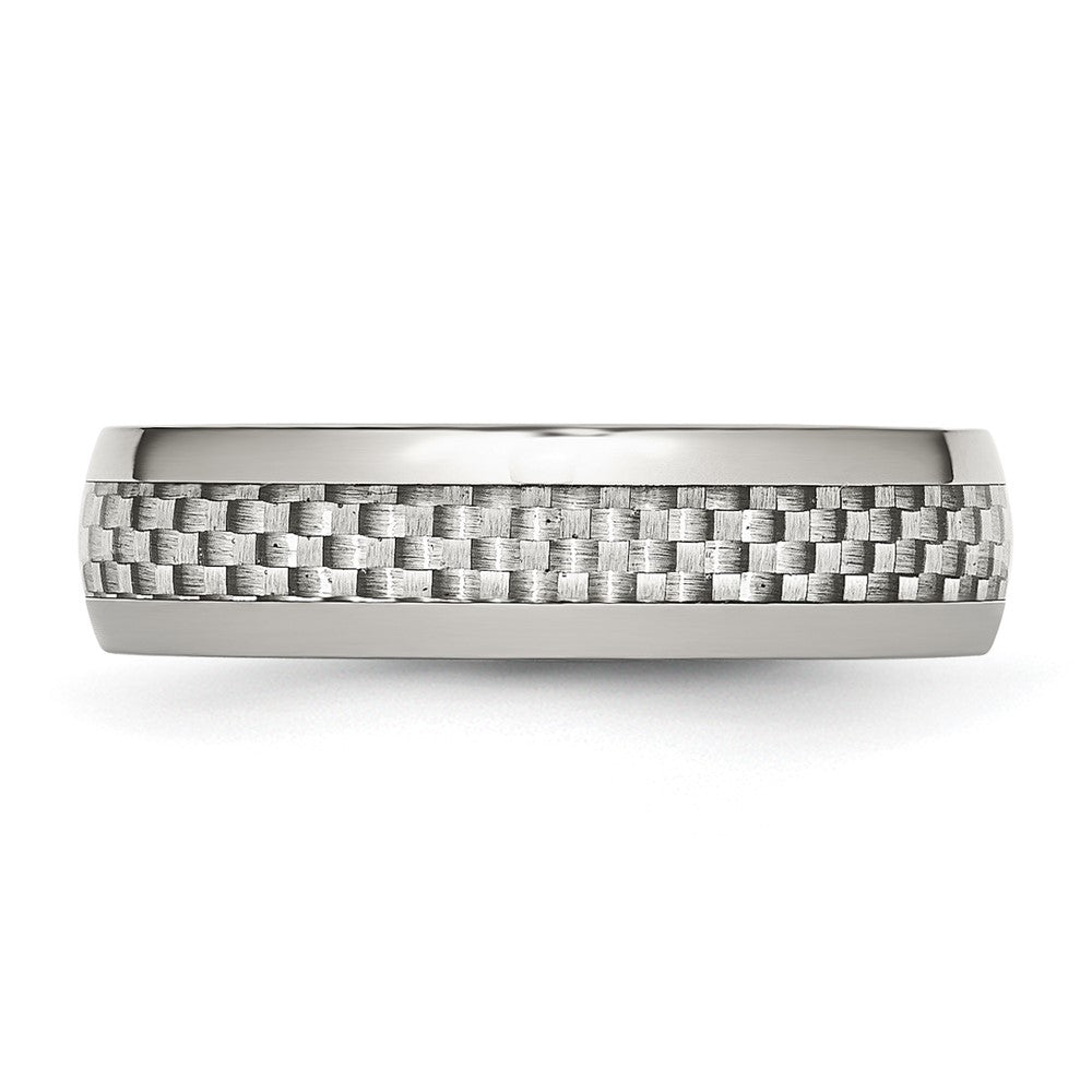 Chisel Stainless Steel Polished with Grey Carbon Fiber Inlay 6mm Band