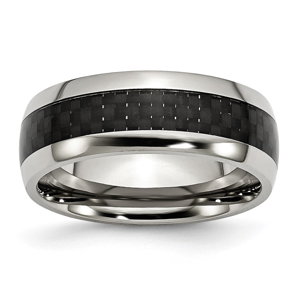 Chisel Stainless Steel Polished with Black Carbon Fiber Inlay 8mm Band