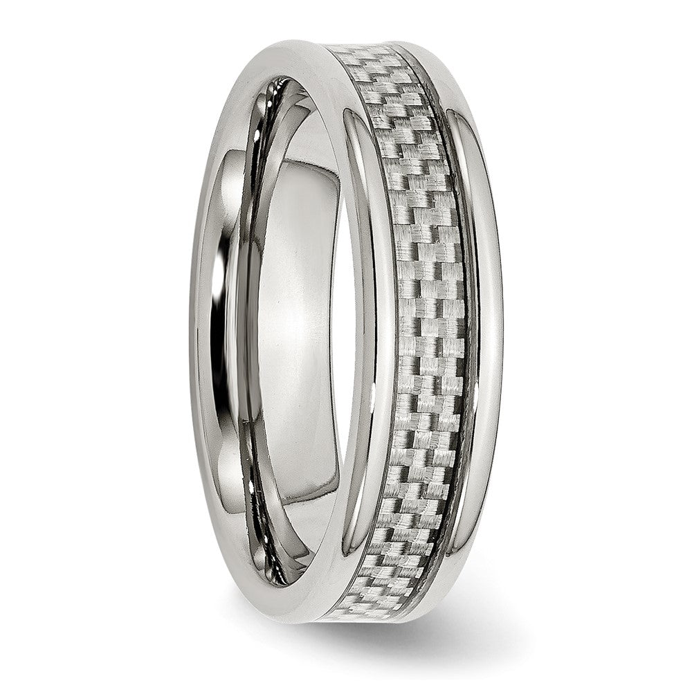 Stainless Steel Polished w/ Grey Carbon Fiber Inlay 6mm Band