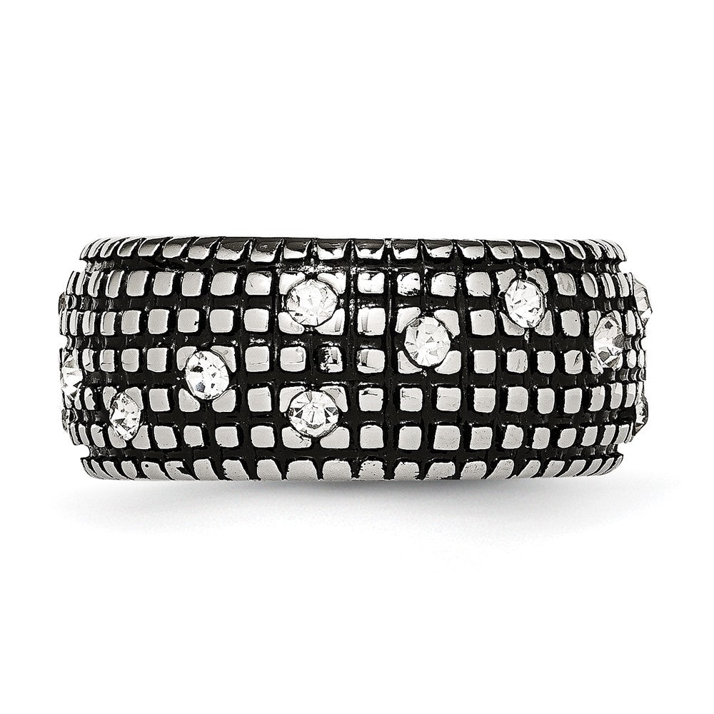 Stainless Steel Antiqued and Polished w/Crystal 10mm Band