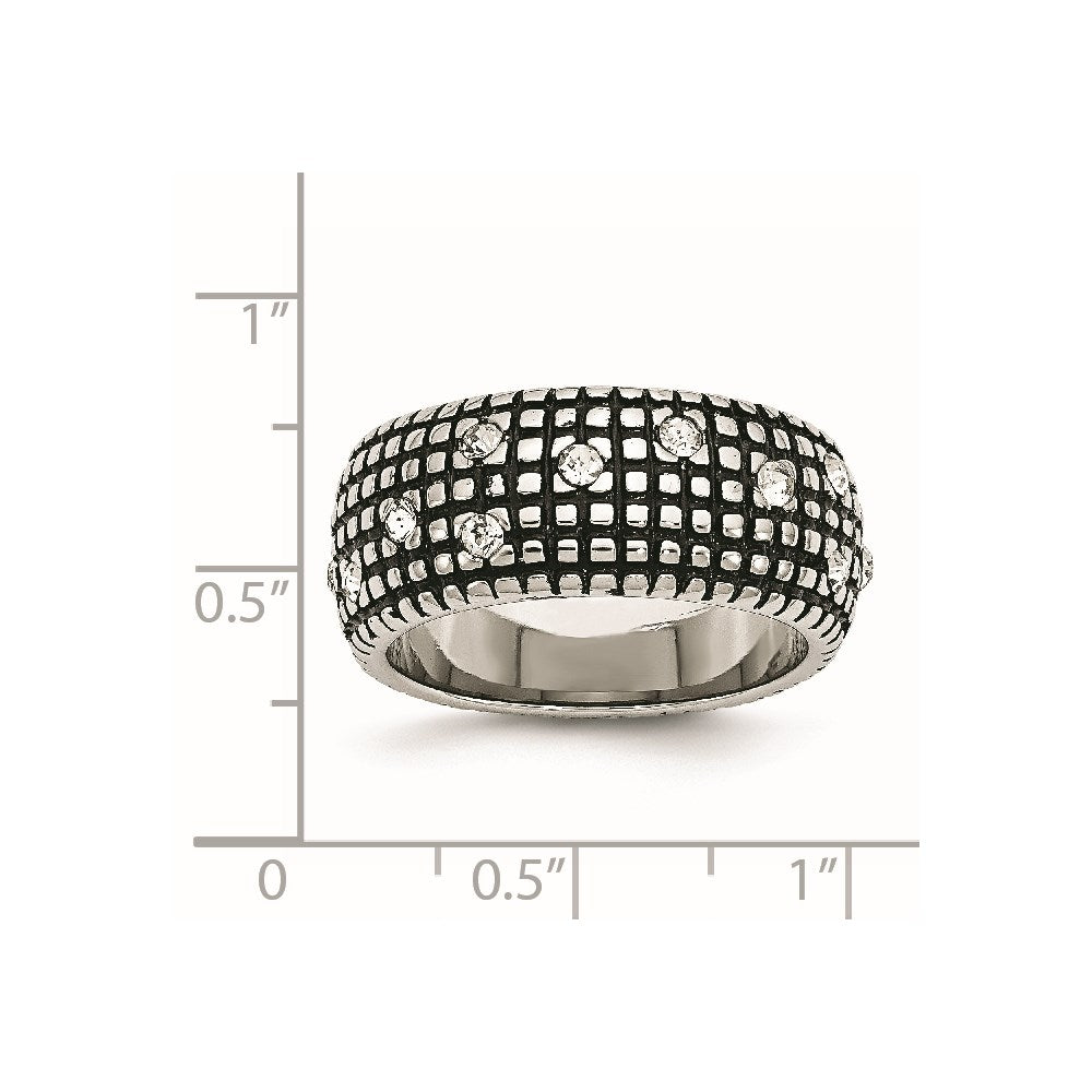 Stainless Steel Antiqued and Polished w/Crystal 10mm Band