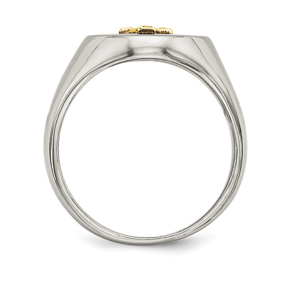Chisel Stainless Steel Polished with 10K Gold Cross and .02 Carat Diamond Ring