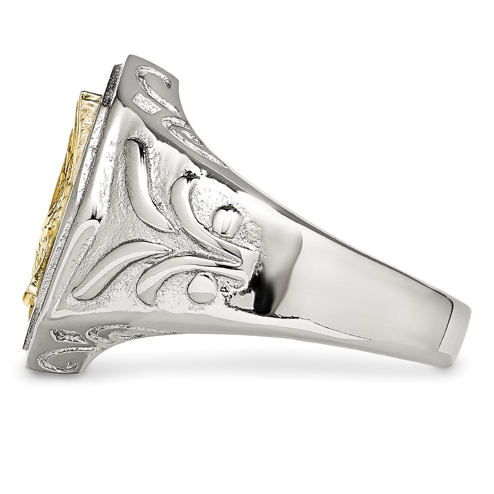 Chisel Stainless Steel Polished Yellow IP-plated with Sterling Silver Eagle Ring