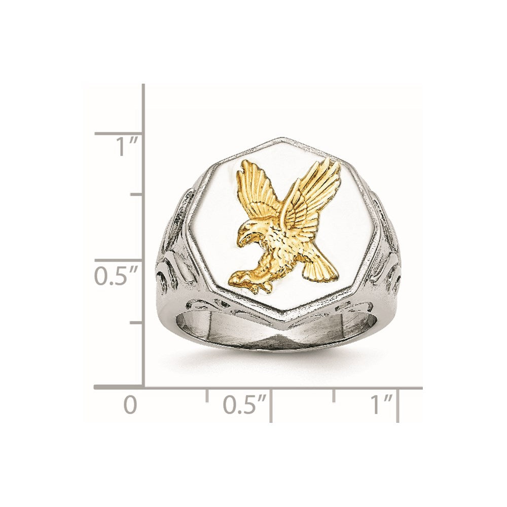 Chisel Stainless Steel Polished Yellow IP-plated with Sterling Silver Eagle Ring