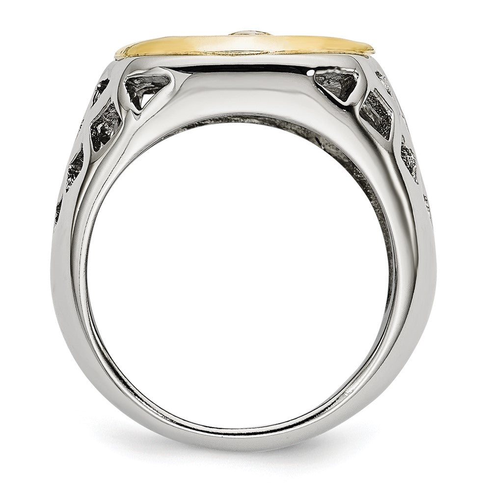 Chisel Stainless Steel with Sterling Silver Jesus Yellow IP-plated Polished Ring