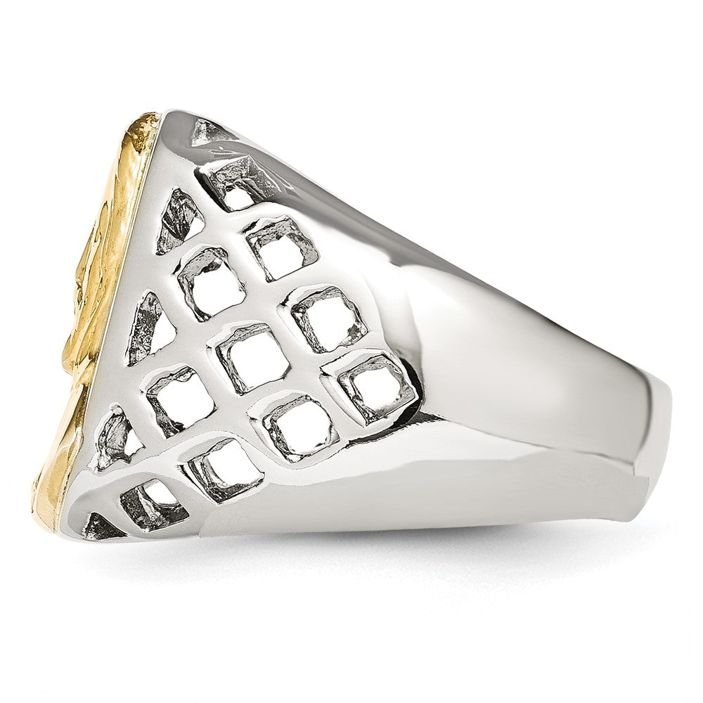 Chisel Stainless Steel with Sterling Silver Jesus Yellow IP-plated Polished Ring