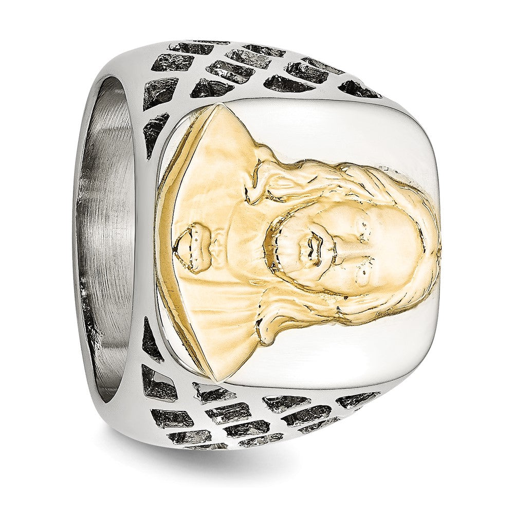 Chisel Stainless Steel with Sterling Silver Jesus Yellow IP-plated Polished Ring