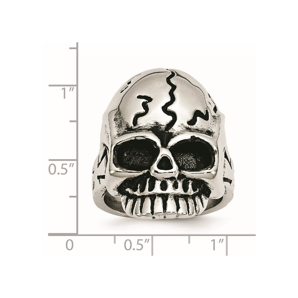 Stainless Steel Antiqued and Polished Skull Ring