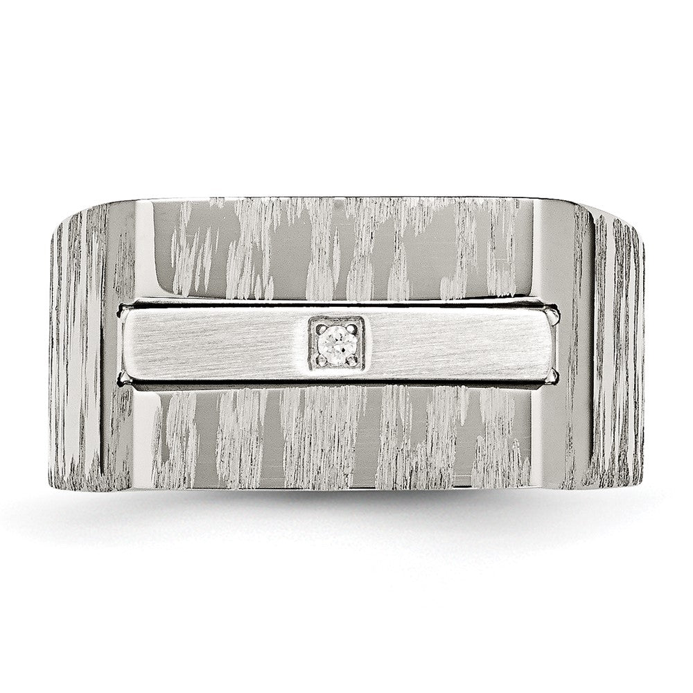 Stainless Steel Brushed and Polished w/CZ Ring