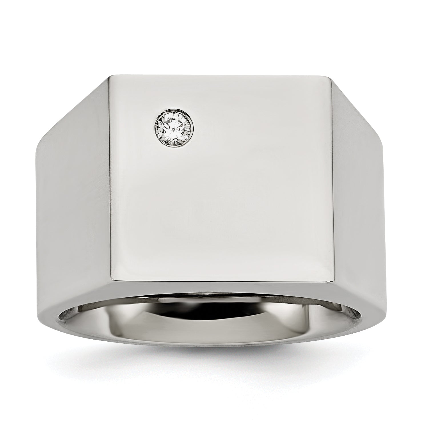 Chisel Stainless Steel Polished CZ Signet Ring