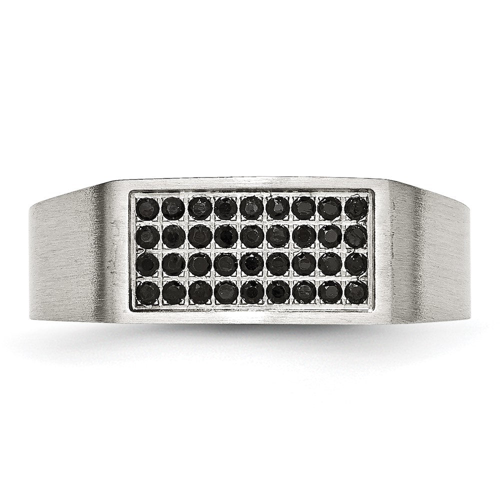 Chisel Stainless Steel Brushed and Polished with Black CZ Ring