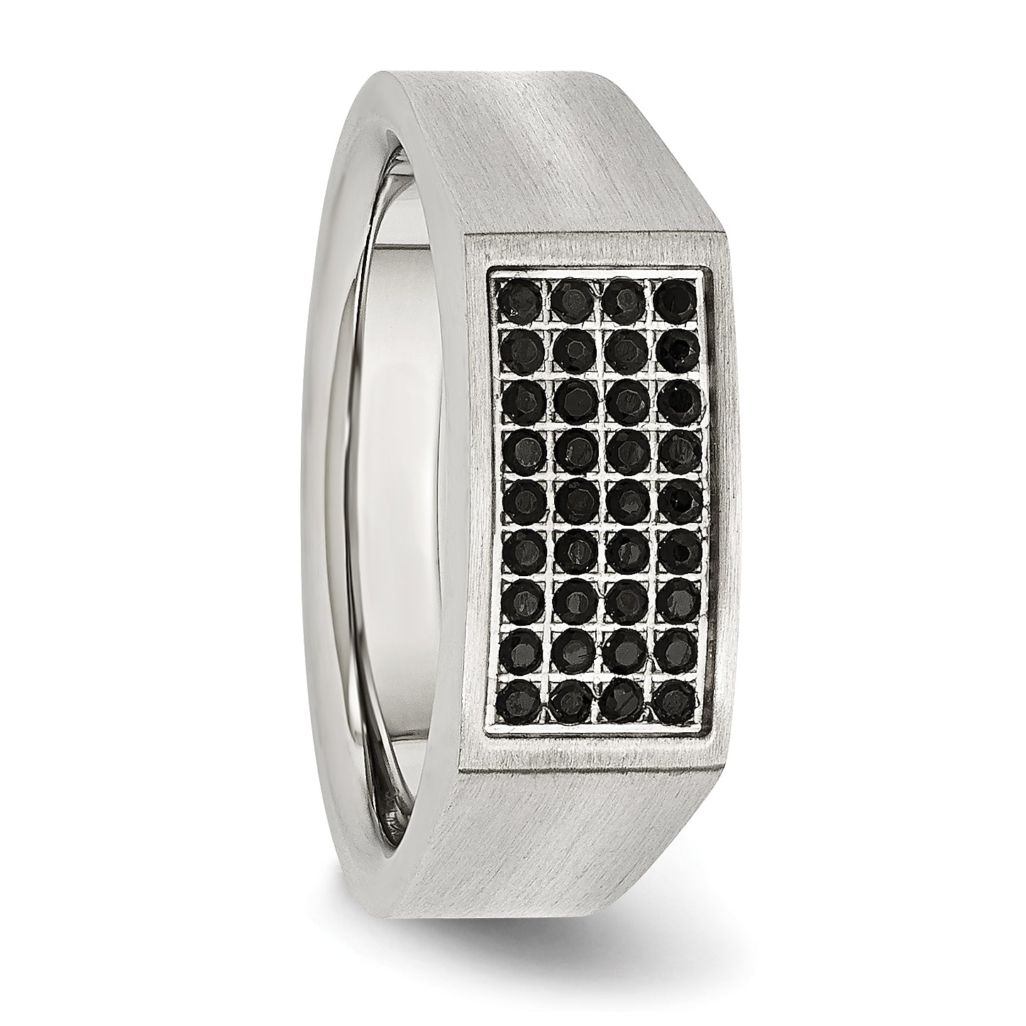 Chisel Stainless Steel Brushed and Polished with Black CZ Ring