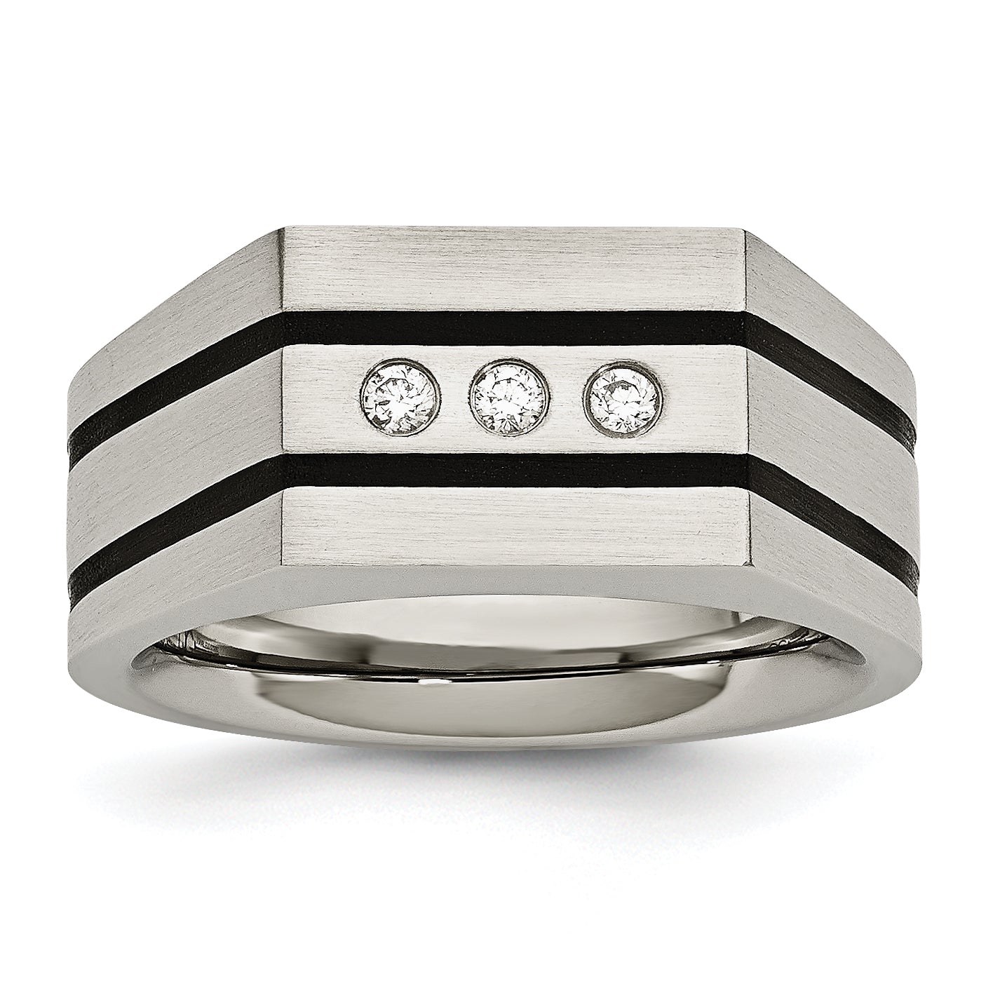 Chisel Stainless Steel Brushed Black IP-plated with CZ Signet Ring