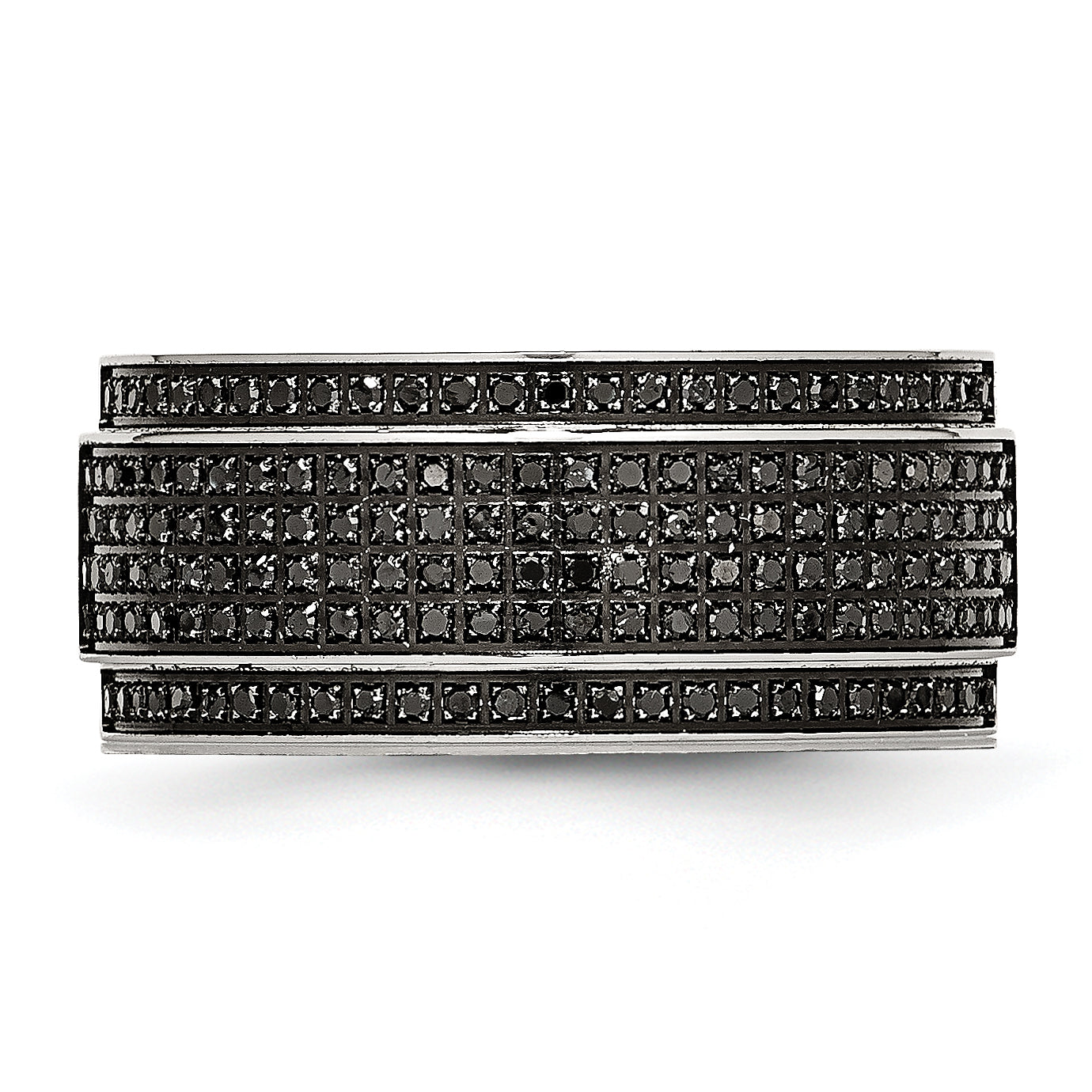 Chisel Stainless Steel Polished 1/2 Carat Black Diamond 10mm Ridged Edge Band