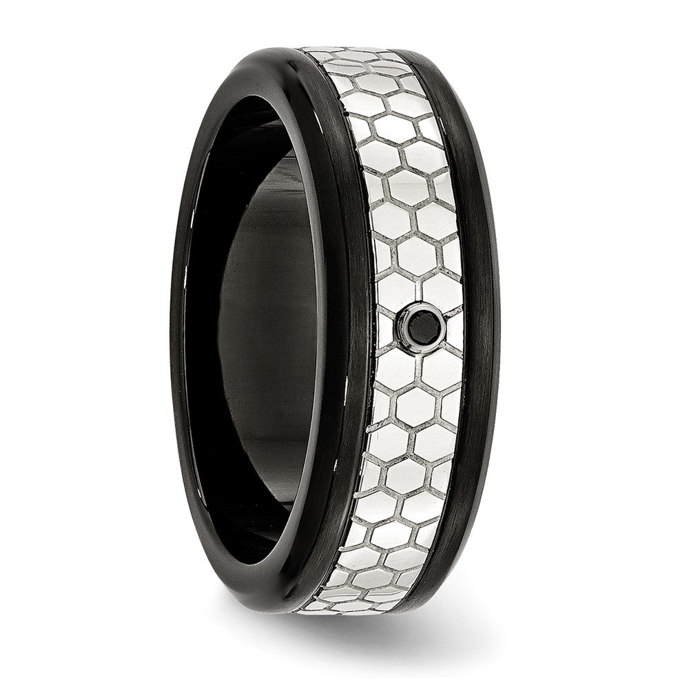 Stainless Steel Polished w/brushed Black IP-plated 2pt. Diamond 8mm Band