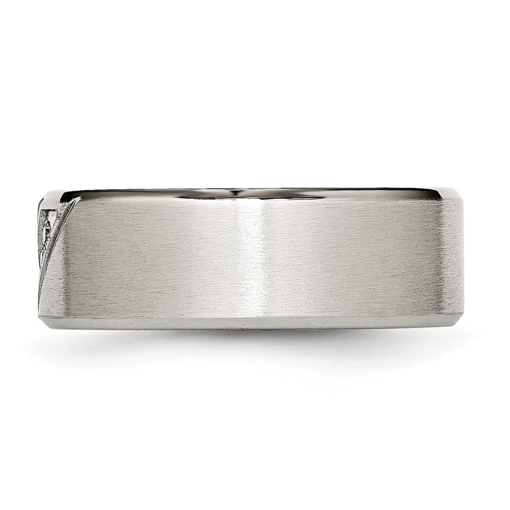 Chisel Stainless Steel Brushed and Polished with CZ 8mm Beveled Edge Band