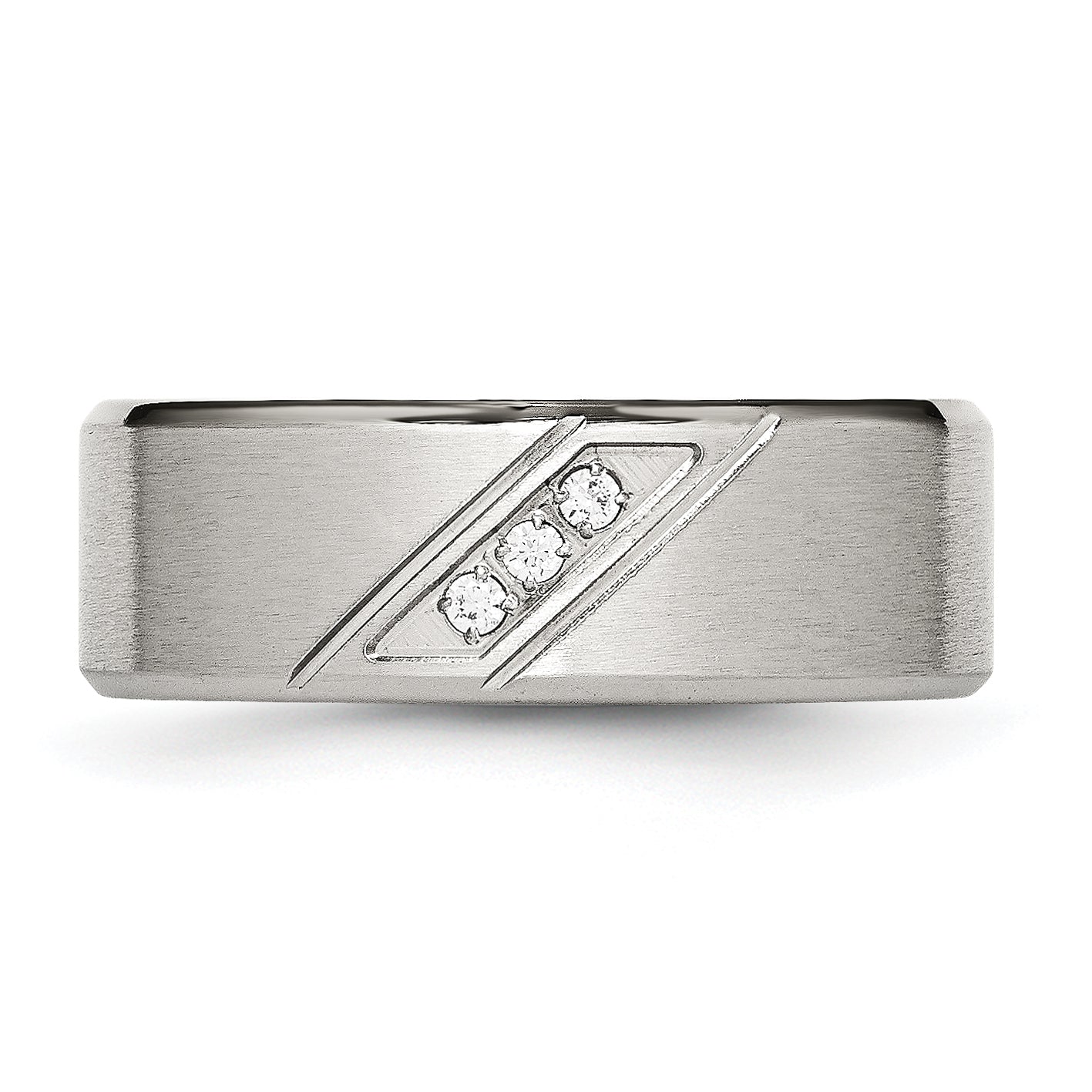 Chisel Stainless Steel Brushed and Polished with CZ 8mm Beveled Edge Band