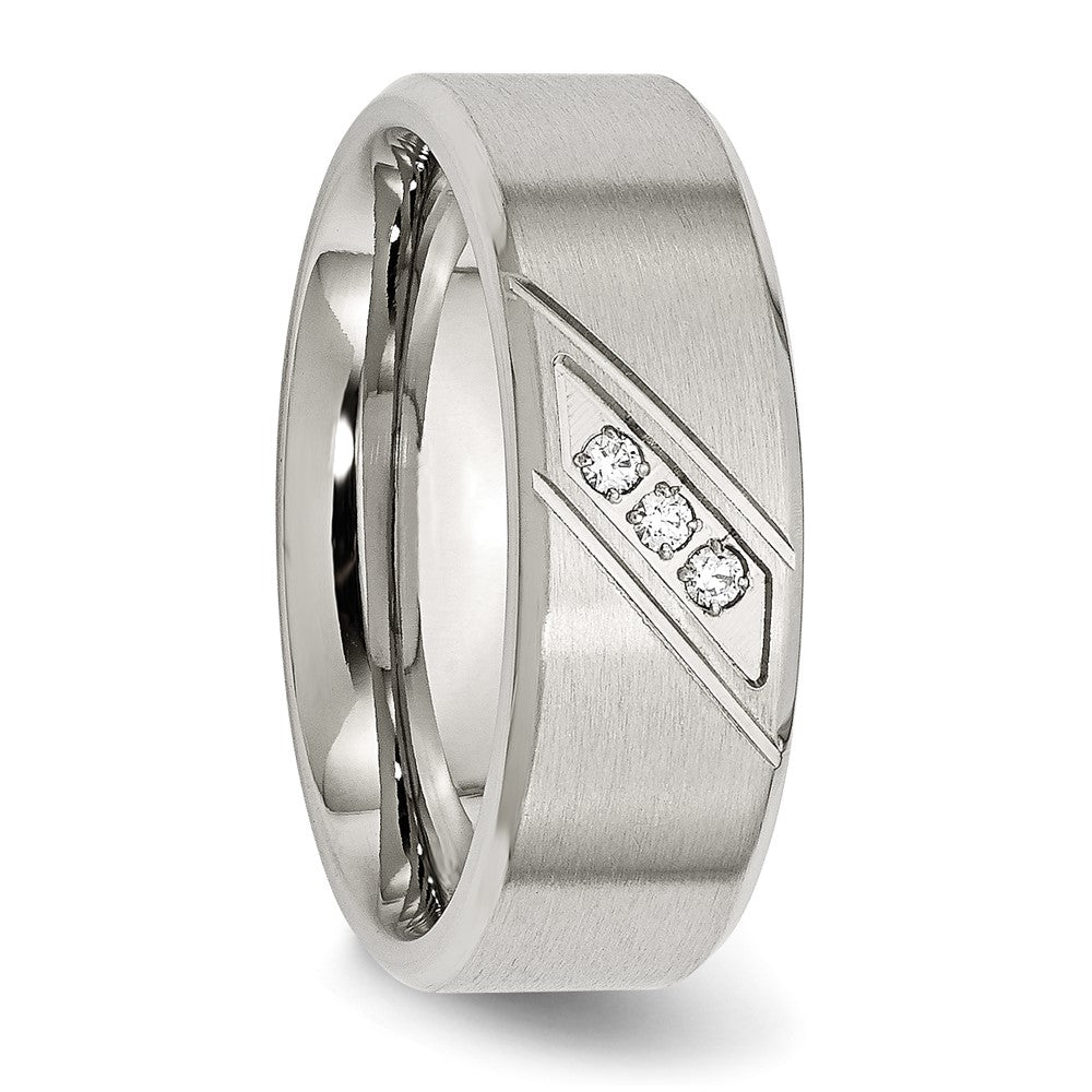 Chisel Stainless Steel Brushed and Polished with CZ 8mm Beveled Edge Band