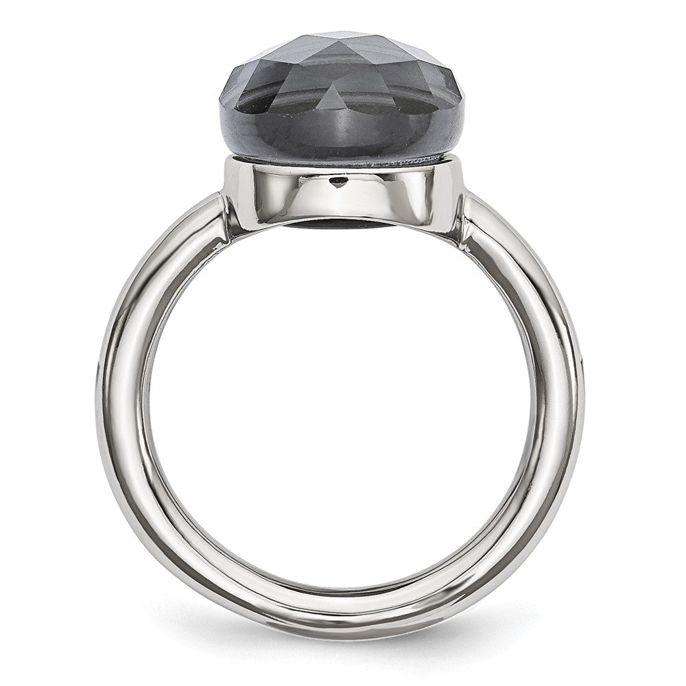 Stainless Steel Polished Grey Glass Ring
