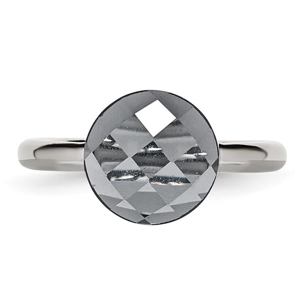 Stainless Steel Polished Grey Glass Ring
