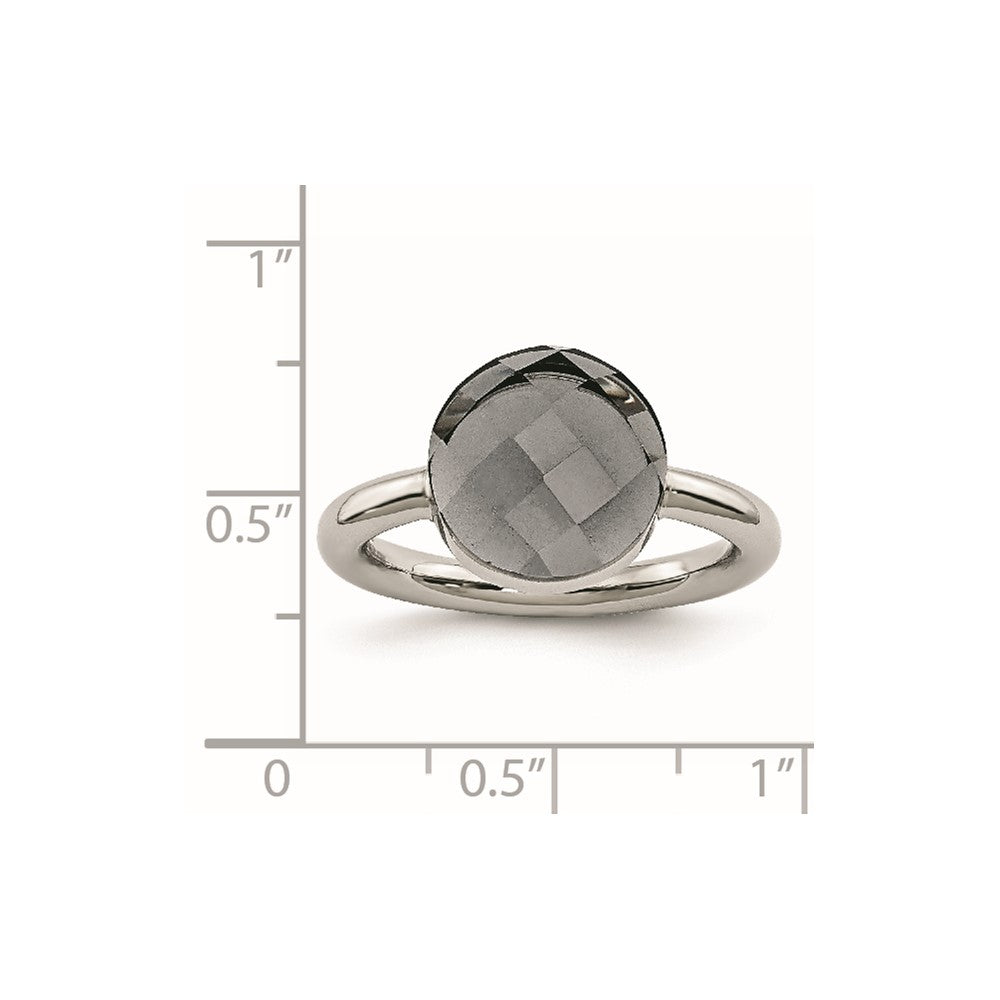 Stainless Steel Polished Grey Glass Ring
