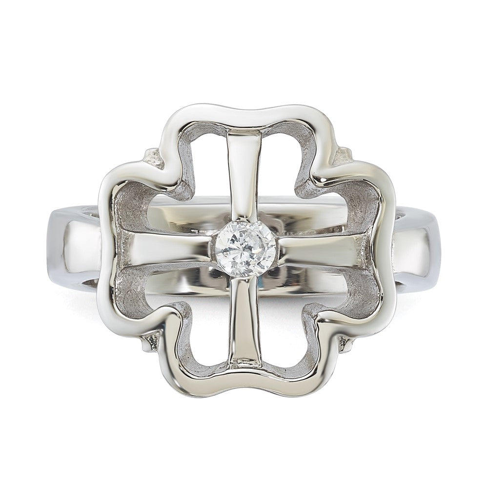 Stainless Steel CZ Clover Ring