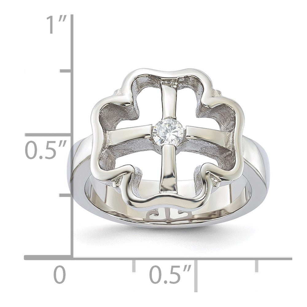 Stainless Steel CZ Clover Ring