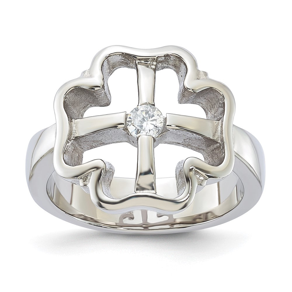Stainless Steel CZ Clover Ring